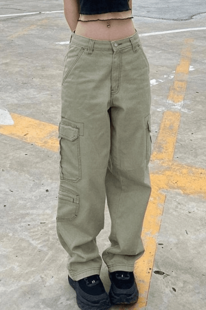 Style Core Aesthetics, New Style Trends - Jean cargo vert délavé avec poche