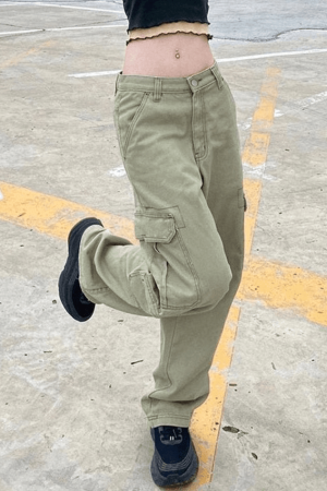 Style Core Aesthetics, New Style Trends - Jean cargo vert délavé avec poche