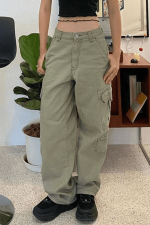 Style Core Aesthetics, New Style Trends - Jean cargo vert délavé avec poche