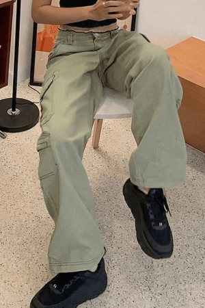 Style Core Aesthetics, New Style Trends - Jean cargo vert délavé avec poche