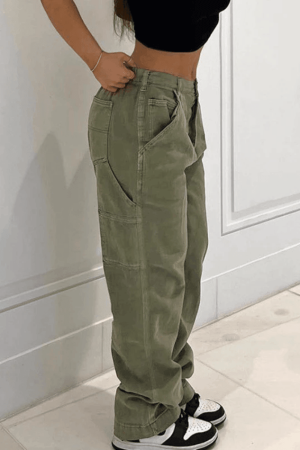 Style Core Aesthetics, New Style Trends - Jean cargo vert délavé vintage