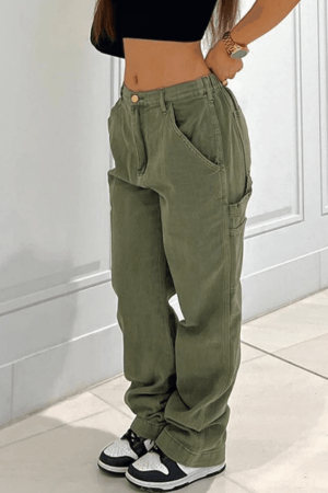 Style Core Aesthetics, New Style Trends - Jean cargo vert délavé vintage