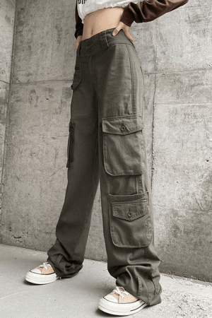 Style Core Aesthetics, New Style Trends - Jean cargo vintage boutonné à jambe droite