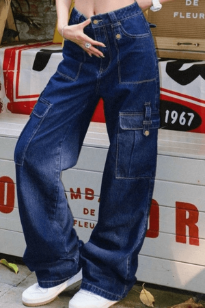 Style Core Aesthetics, New Style Trends - Jean cargo vintage délavé foncé