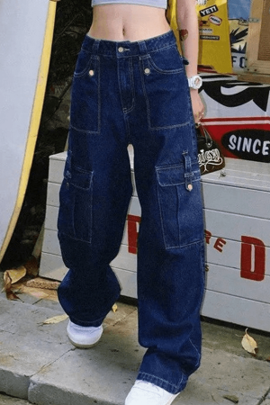 Style Core Aesthetics, New Style Trends - Jean cargo vintage délavé foncé