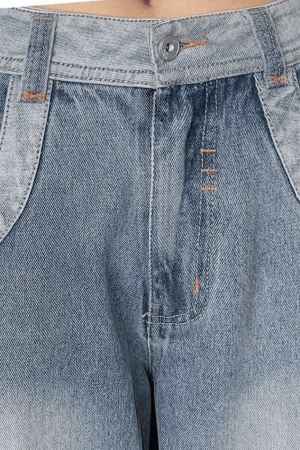 Style Core Aesthetics, New Style Trends - Jean cargo vintage à délavage clair et patchwork