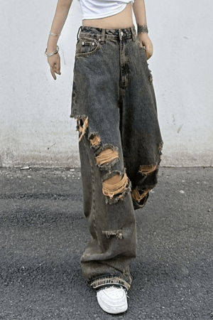 Style Core Aesthetics, New Style Trends - Jean déchiré en denim délavé