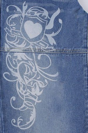 Style Core Aesthetics, New Style Trends - Jean imprimé cœur délavé vintage