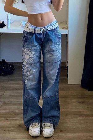 Style Core Aesthetics, New Style Trends - Jean imprimé cœur délavé vintage