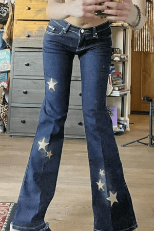 Style Core Aesthetics, New Style Trends - Jean évasé brodé d'étoiles
