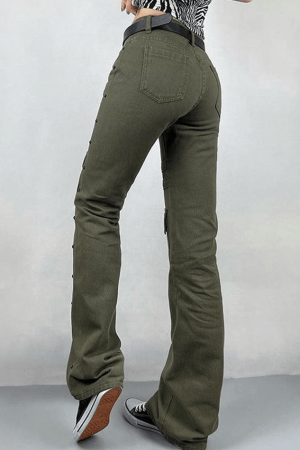 Style Core Aesthetics, New Style Trends - Jean évasé délavé à décor métallique