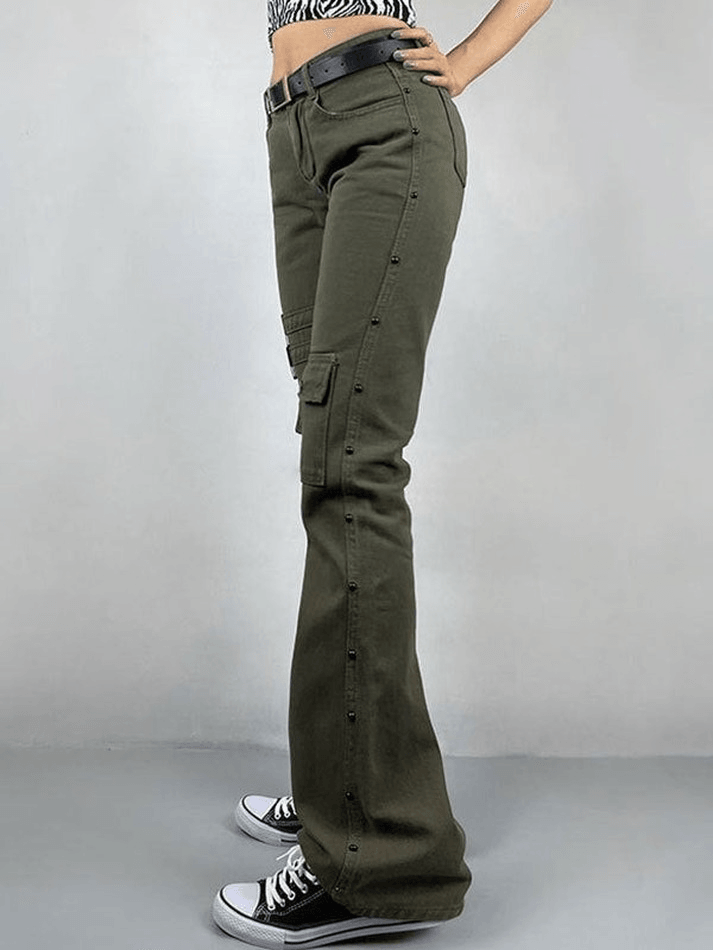 Style Core Aesthetics, New Style Trends - Jean évasé délavé à décor métallique Style Core Aesthetics, New Style Trends - Jean évasé délavé à décor métallique