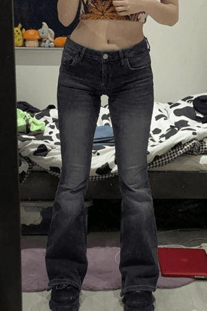 Style Core Aesthetics, New Style Trends - Jean évasé en denim délavé Y2K