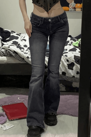 Style Core Aesthetics, New Style Trends - Jean évasé en denim délavé Y2K