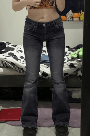 Style Core Aesthetics, New Style Trends - Jean évasé en denim délavé Y2K