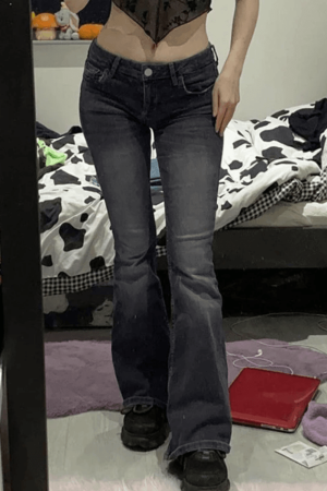 Style Core Aesthetics, New Style Trends - Jean évasé en denim délavé Y2K