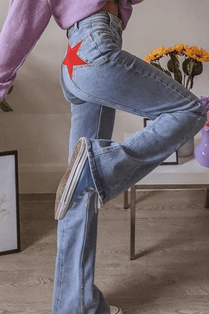 Style Core Aesthetics, New Style Trends - Jean évasé à patchwork d'étoiles dans le dos