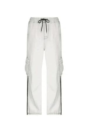 Style Core Aesthetics, New Style Trends - Jogger baggy blanc à rayures latérales