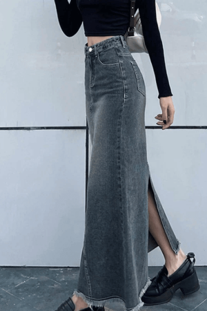 Style Core Aesthetics, New Style Trends - Jupe longue en jean patchwork fendue au dos