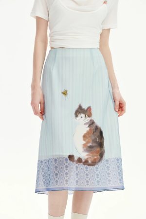 Style Core Aesthetics, New Style Trends - Jupe mi-longue Chat Style Soft Girl