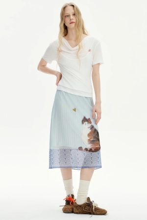 Style Core Aesthetics, New Style Trends - Jupe mi-longue Chat Style Soft Girl