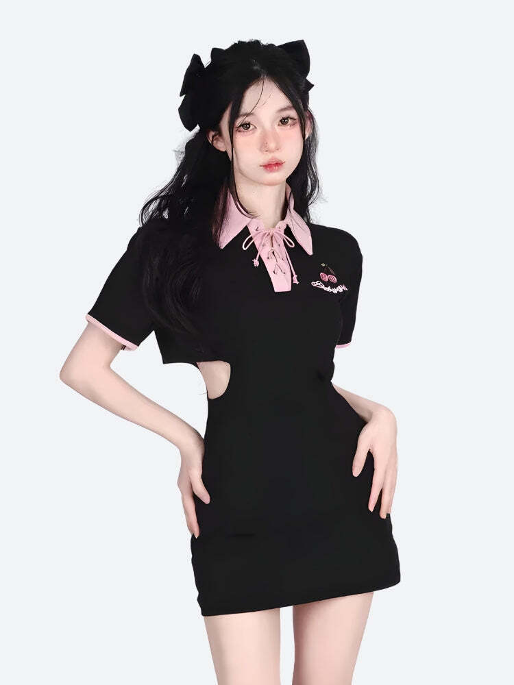 Style Core Aesthetics, New Style Trends - Kawaii Cherry Cut Out Mini Polo Dress Style Core Aesthetics, New Style Trends - Kawaii Cherry Cut Out Mini Polo Dress