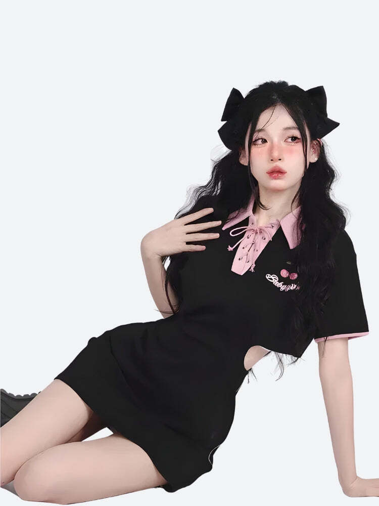 Style Core Aesthetics, New Style Trends - Kawaii Cherry Cut Out Mini Polo Dress Style Core Aesthetics, New Style Trends - Kawaii Cherry Cut Out Mini Polo Dress