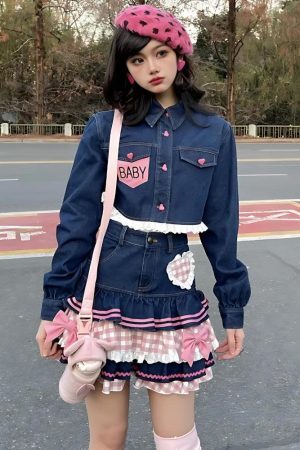 Style Core Aesthetics, New Style Trends - Kawaii Layered Denim Mini Skirt