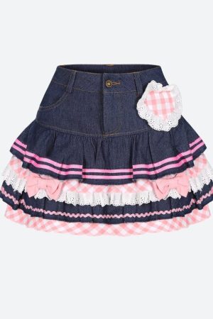 Style Core Aesthetics, New Style Trends - Kawaii Layered Denim Mini Skirt