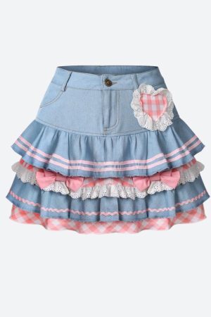 Style Core Aesthetics, New Style Trends - Kawaii Layered Denim Mini Skirt