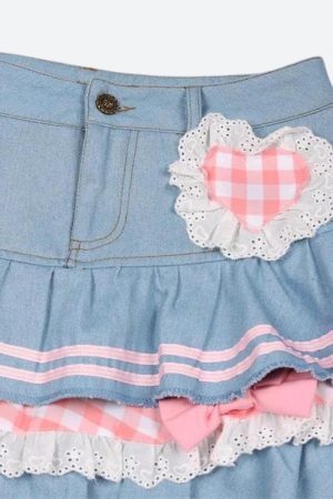 Style Core Aesthetics, New Style Trends - Kawaii Layered Denim Mini Skirt