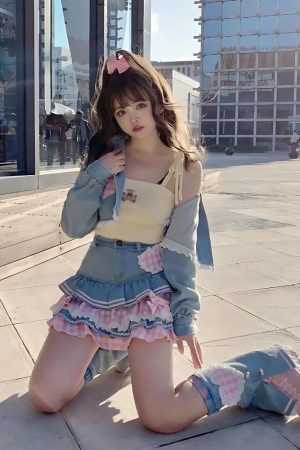 Style Core Aesthetics, New Style Trends - Kawaii Layered Denim Mini Skirt