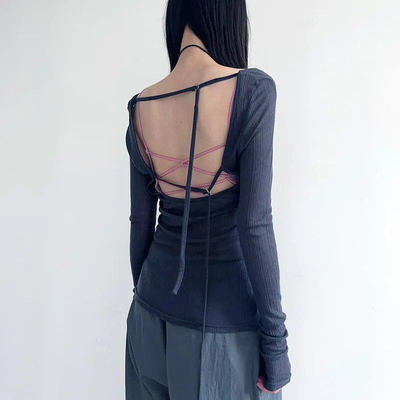 Style Core Aesthetics, New Style Trends - Knitted Mesh Backless Top Style Core Aesthetics, New Style Trends - Knitted Mesh Backless Top