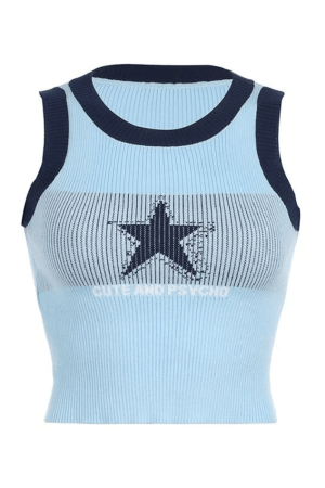 Style Core Aesthetics, New Style Trends - Knitted Star Cropped Tank Top