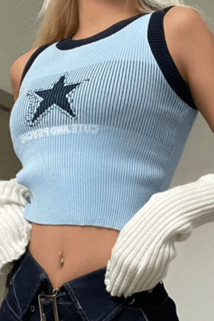 Style Core Aesthetics, New Style Trends - Knitted Star Cropped Tank Top