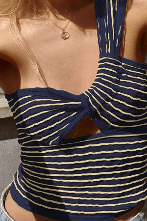 Style Core Aesthetics, New Style Trends - Knitted Stripe One Shoulder Tank Top