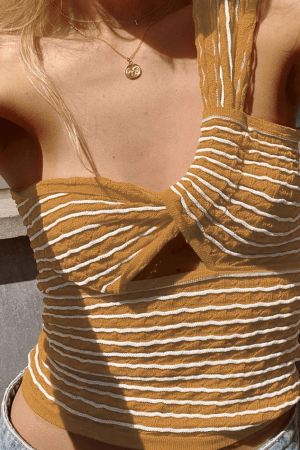 Style Core Aesthetics, New Style Trends - Knitted Stripe One Shoulder Tank Top