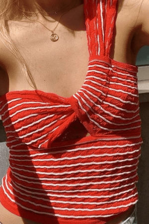 Style Core Aesthetics, New Style Trends - Knitted Stripe One Shoulder Tank Top
