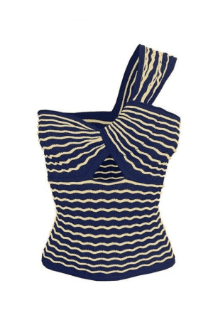 Style Core Aesthetics, New Style Trends - Knitted Stripe One Shoulder Tank Top