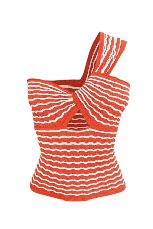 Style Core Aesthetics, New Style Trends - Knitted Stripe One Shoulder Tank Top