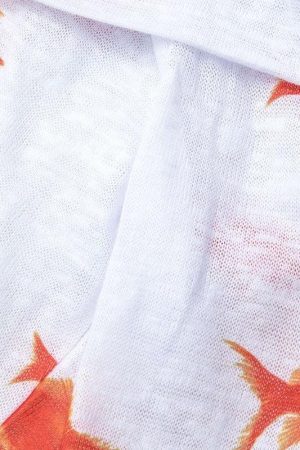 Style Core Aesthetics, New Style Trends - Koi Fish Printed Mesh Mini Dress