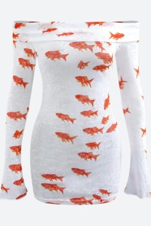 Style Core Aesthetics, New Style Trends - Koi Fish Printed Mesh Mini Dress