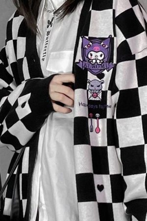 Style Core Aesthetics, New Style Trends - Kuromi Buttoned Black Cardigan