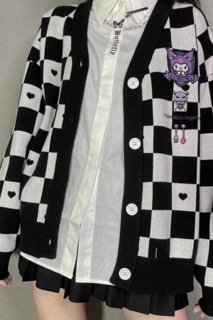 Style Core Aesthetics, New Style Trends - Kuromi Buttoned Black Cardigan