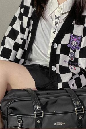 Style Core Aesthetics, New Style Trends - Kuromi Buttoned Black Cardigan