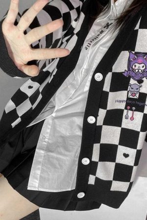 Style Core Aesthetics, New Style Trends - Kuromi Buttoned Black Cardigan