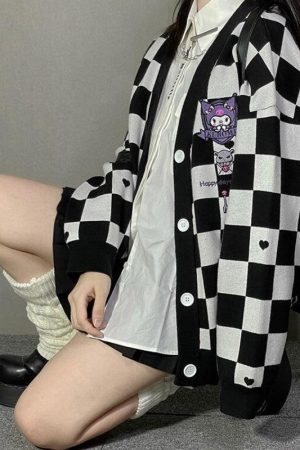 Style Core Aesthetics, New Style Trends - Kuromi Buttoned Black Cardigan