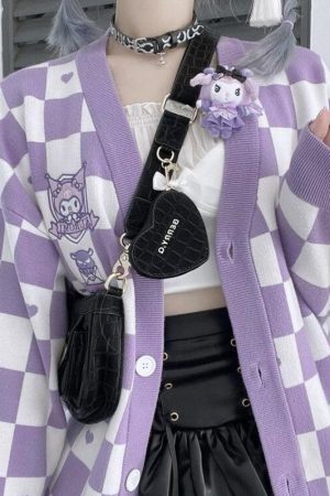 Style Core Aesthetics, New Style Trends - Kuromi Buttoned Purple Cardigan
