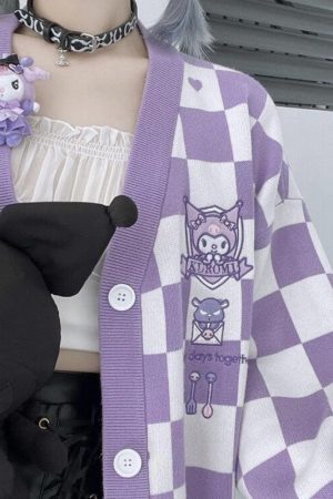 Style Core Aesthetics, New Style Trends - Kuromi Buttoned Purple Cardigan