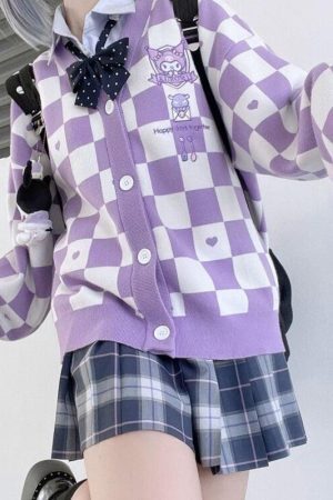 Style Core Aesthetics, New Style Trends - Kuromi Buttoned Purple Cardigan